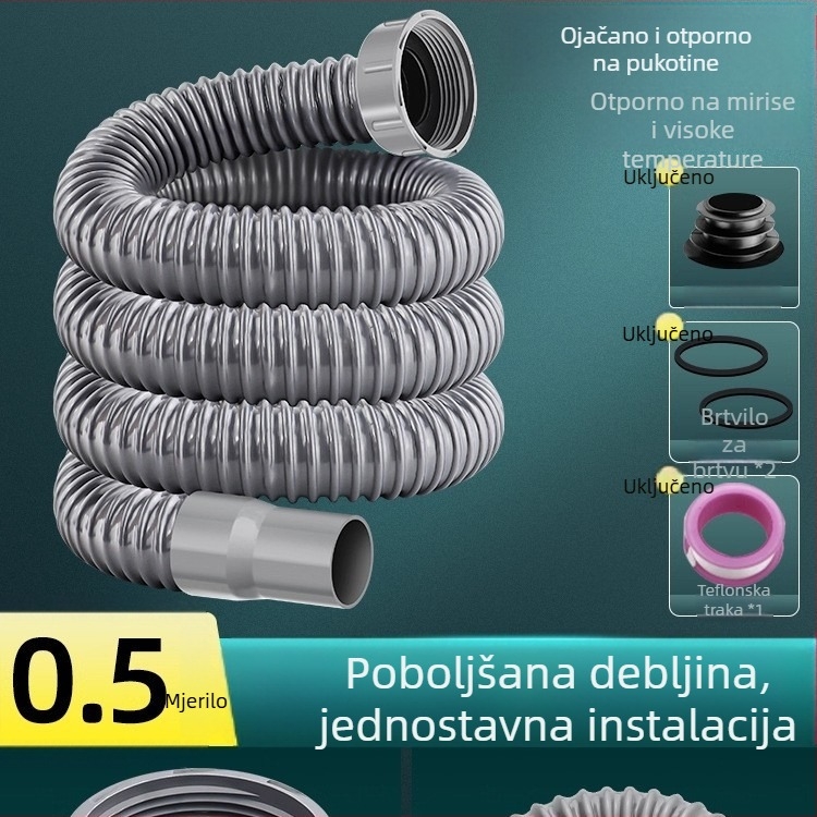 Caixuan PVC P-kružni odvod za kuhinjski sudoper, povlačni tip, moderni minimalistički stil