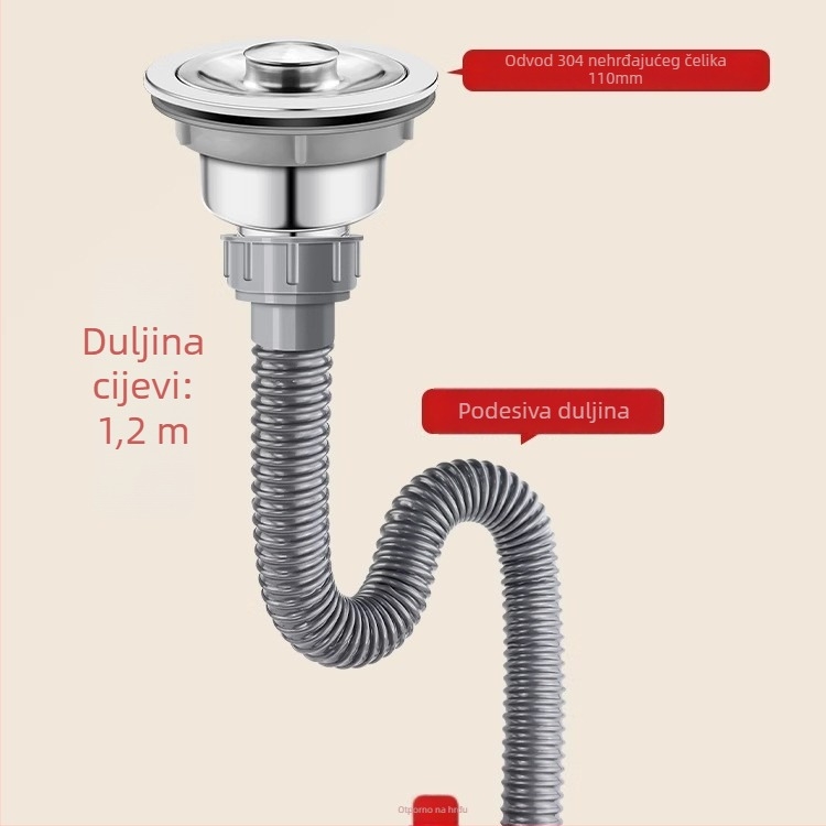 Caixuan PVC P-kružni odvod za kuhinjski sudoper, povlačni tip, moderni minimalistički stil