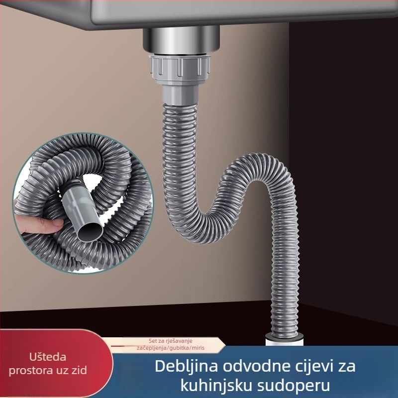 Caixuan PVC P-kružni odvod za kuhinjski sudoper, povlačni tip, moderni minimalistički stil