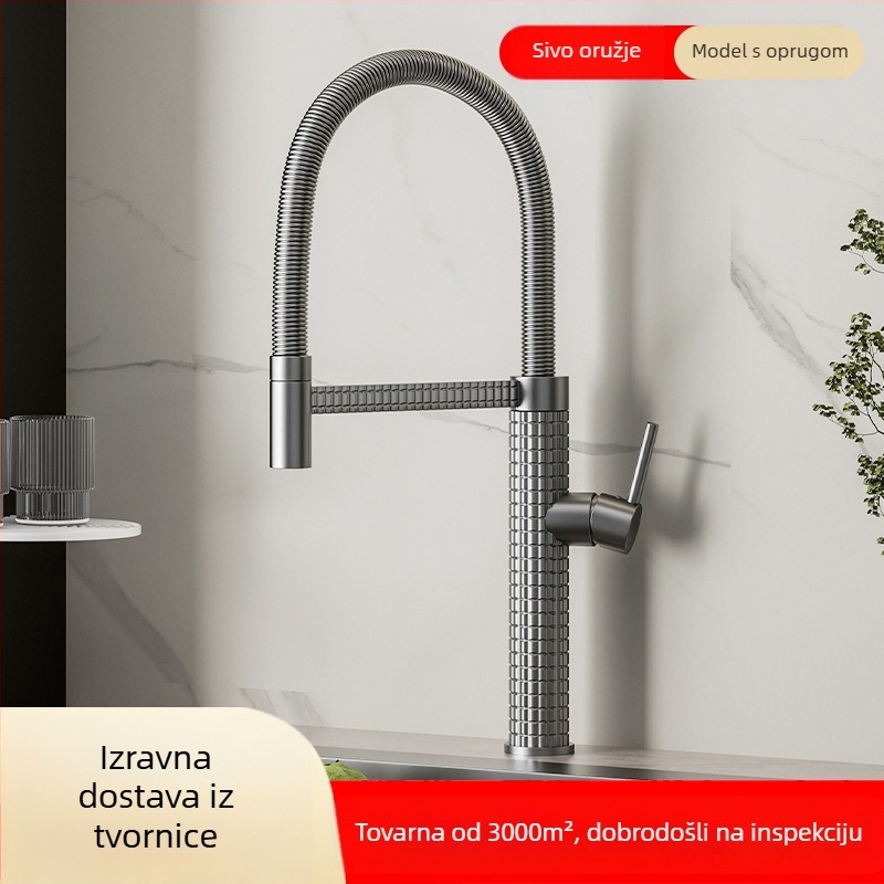 Bakreni kuhinjski miješalica s izvučnim rotirajućim prskalom, keramički disk ventila, model CY005, ulazi G1/2, 3/8, 9/16, elektroplakirani završetak
