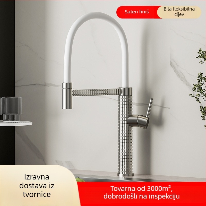 Bakreni kuhinjski miješalica s izvučnim rotirajućim prskalom, keramički disk ventila, model CY005, ulazi G1/2, 3/8, 9/16, elektroplakirani završetak