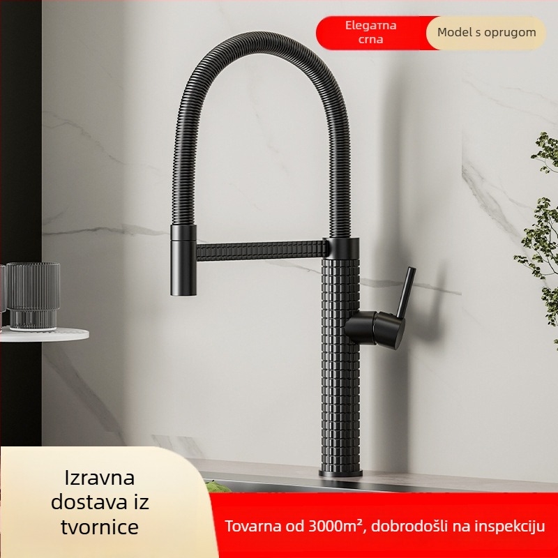 Bakreni kuhinjski miješalica s izvučnim rotirajućim prskalom, keramički disk ventila, model CY005, ulazi G1/2, 3/8, 9/16, elektroplakirani završetak
