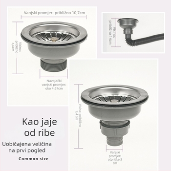 Set odvodnje kuhinjskog sudopera u starinskom stilu, model 110, s cijevi, za sudoper s jednim koritom