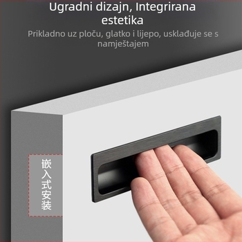 Ugrađena skrovita ručica za garderobu i ormar — produžena, za klizna vrata i ladice; Stil: moderni minimalizam; Materijal: aluminijeva legura; Postupak: elektroplatiranje; Model: Ugrađena skrovita ručica