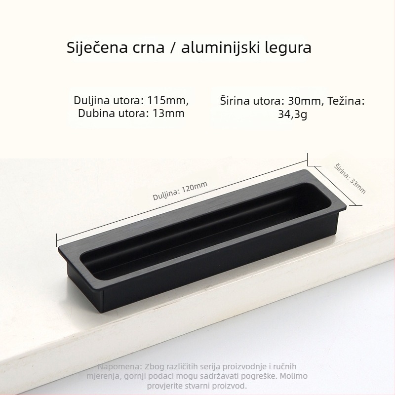Ugrađena skrovita ručica za garderobu i ormar — produžena, za klizna vrata i ladice; Stil: moderni minimalizam; Materijal: aluminijeva legura; Postupak: elektroplatiranje; Model: Ugrađena skrovita ručica