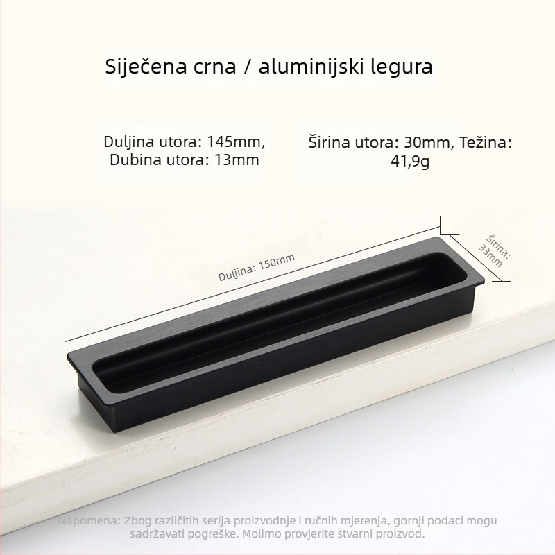 Ugrađena skrovita ručica za garderobu i ormar — produžena, za klizna vrata i ladice; Stil: moderni minimalizam; Materijal: aluminijeva legura; Postupak: elektroplatiranje; Model: Ugrađena skrovita ručica