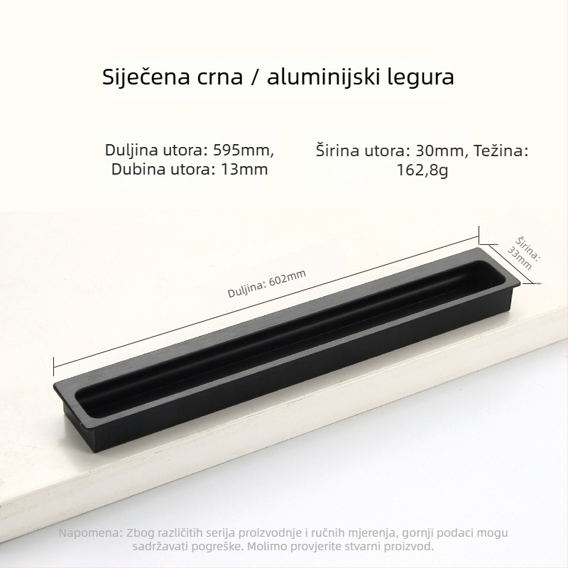 Ugrađena skrovita ručica za garderobu i ormar — produžena, za klizna vrata i ladice; Stil: moderni minimalizam; Materijal: aluminijeva legura; Postupak: elektroplatiranje; Model: Ugrađena skrovita ručica