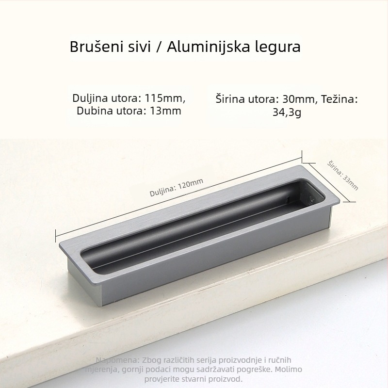 Ugrađena skrovita ručica za garderobu i ormar — produžena, za klizna vrata i ladice; Stil: moderni minimalizam; Materijal: aluminijeva legura; Postupak: elektroplatiranje; Model: Ugrađena skrovita ručica