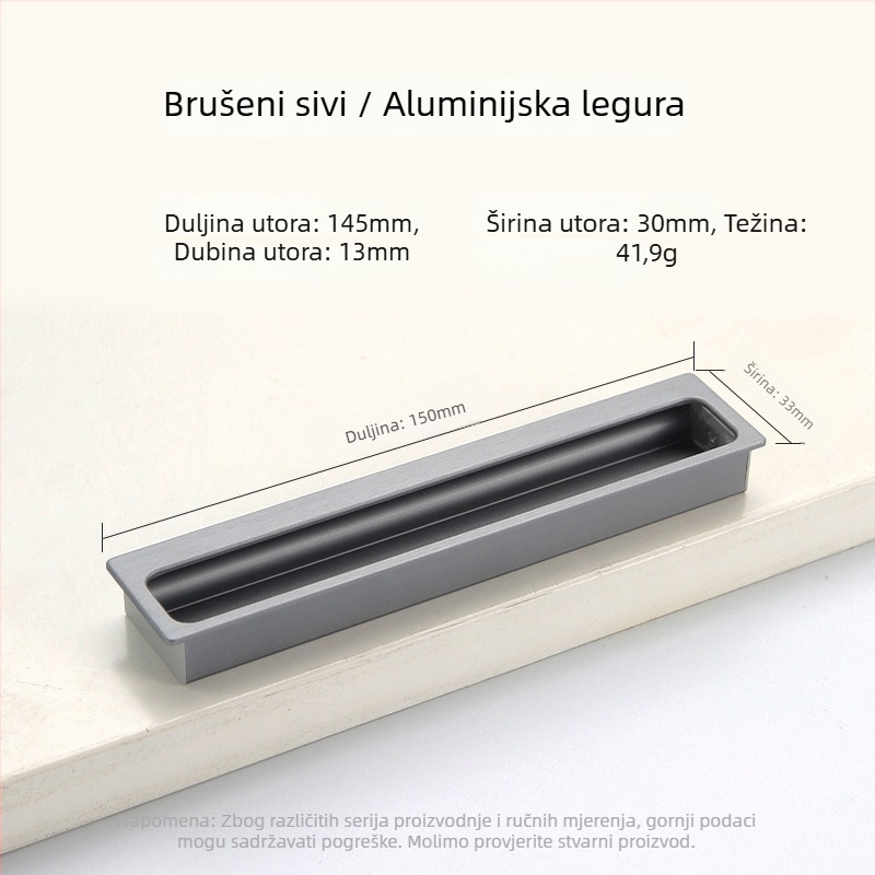 Ugrađena skrovita ručica za garderobu i ormar — produžena, za klizna vrata i ladice; Stil: moderni minimalizam; Materijal: aluminijeva legura; Postupak: elektroplatiranje; Model: Ugrađena skrovita ručica