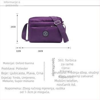 Torba preko ramena-krstasta od Oxford tkanine, mali kvadratni oblik, zatvarač, unutarnja džep sa zatvaračem, vodoravni kvadratni oblik