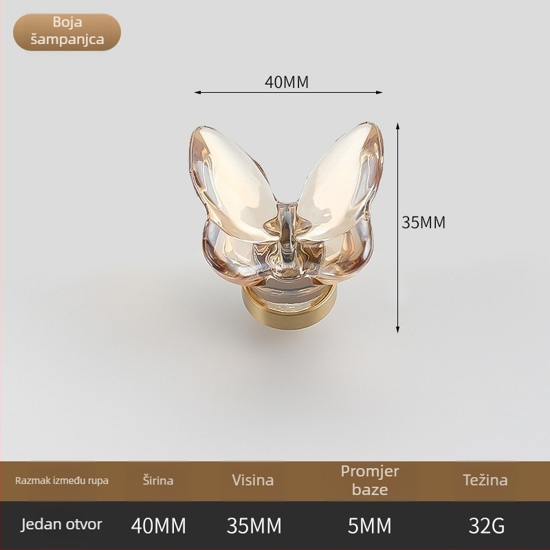 Kristalna ručka ormarića – cinkovo-legura i kristal, pristupačan luksuz, pogodna za ormare, ormare za cipele i ladice (model Stars plum butterfly rabbit).