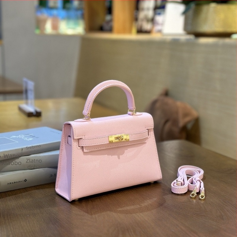 Mini Kelly torbica od ultrafibra, europsko-američki retro stil, vodoravni pravokutni oblik, zaključavanje s klipsom, unutarnji džepovi za telefon i dokumente