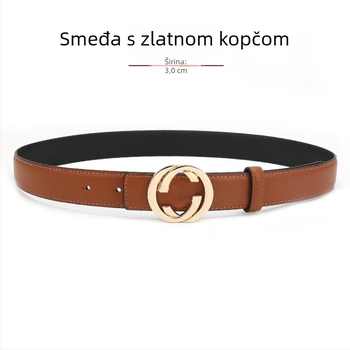 Ženski kožni kaiš od prave kože s kopčom od legure, glatka kopča, širina 2-4 cm, drugi sloj kože, antik završna obrada elektroplakiranja