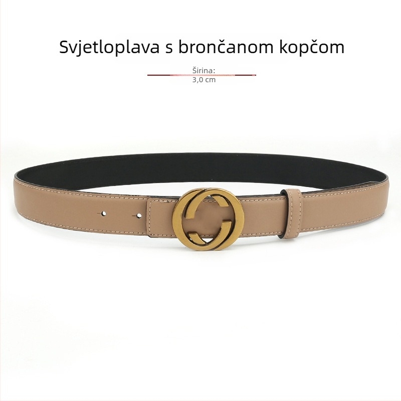 Ženski kožni kaiš od prave kože s kopčom od legure, glatka kopča, širina 2-4 cm, drugi sloj kože, antik završna obrada elektroplakiranja