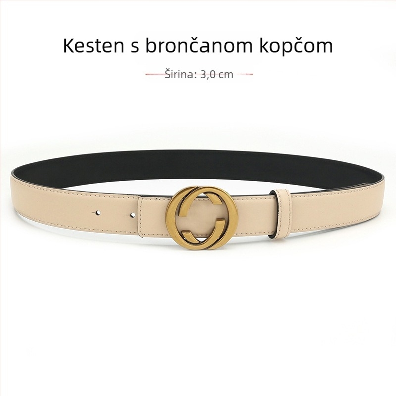 Ženski kožni kaiš od prave kože s kopčom od legure, glatka kopča, širina 2-4 cm, drugi sloj kože, antik završna obrada elektroplakiranja