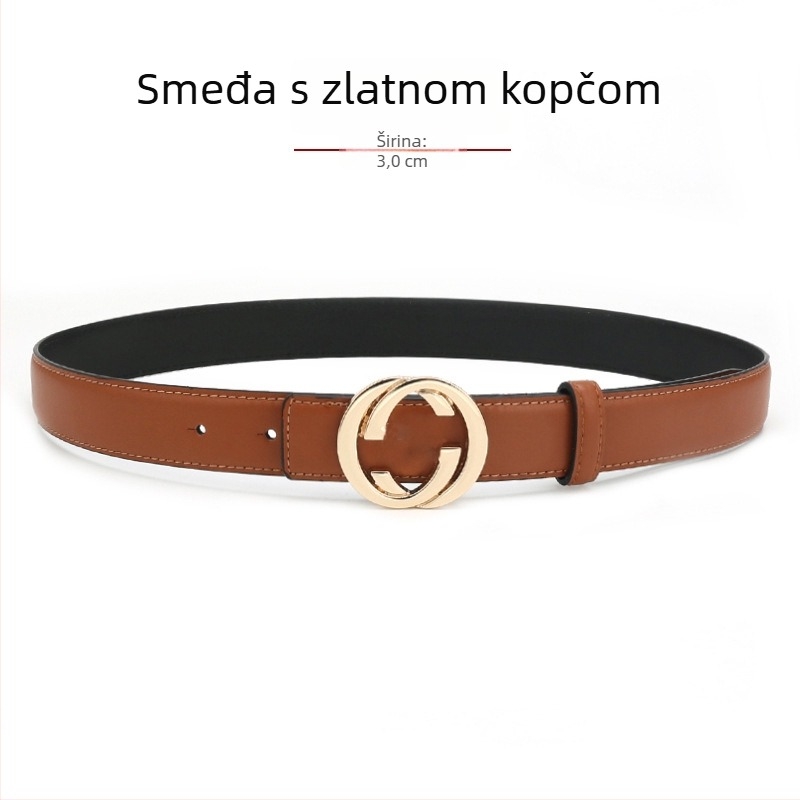 Ženski kožni kaiš od prave kože s kopčom od legure, glatka kopča, širina 2-4 cm, drugi sloj kože, antik završna obrada elektroplakiranja