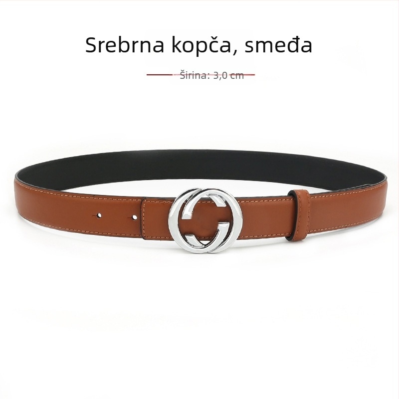 Ženski kožni kaiš od prave kože s kopčom od legure, glatka kopča, širina 2-4 cm, drugi sloj kože, antik završna obrada elektroplakiranja