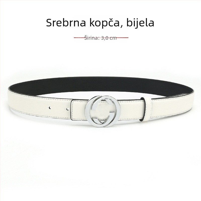 Ženski kožni kaiš od prave kože s kopčom od legure, glatka kopča, širina 2-4 cm, drugi sloj kože, antik završna obrada elektroplakiranja