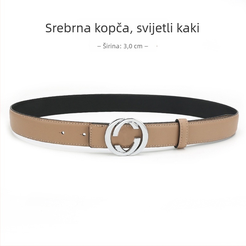 Ženski kožni kaiš od prave kože s kopčom od legure, glatka kopča, širina 2-4 cm, drugi sloj kože, antik završna obrada elektroplakiranja