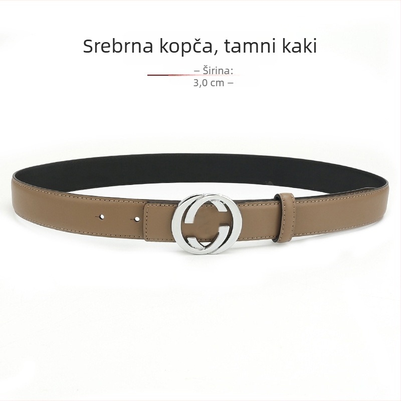 Ženski kožni kaiš od prave kože s kopčom od legure, glatka kopča, širina 2-4 cm, drugi sloj kože, antik završna obrada elektroplakiranja