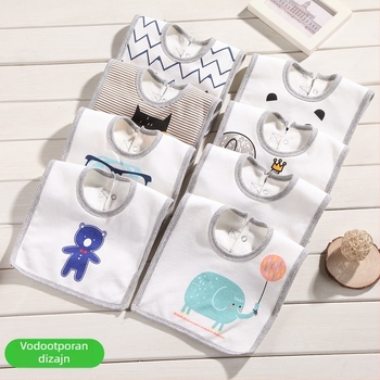 Baby salveta-lančic za brisanje sline s pamukom na površini, vodootporni srednji sloj i donji terry materijal, unisex, za bebe i djecu od 1 do 3 godine