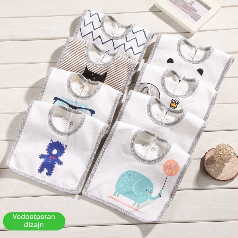 Baby salveta-lančic za brisanje sline s pamukom na površini, vodootporni srednji sloj i donji terry materijal, unisex, za bebe i djecu od 1 do 3 godine