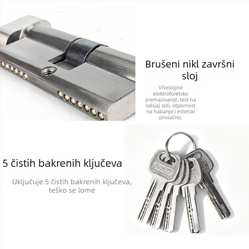 Meden cilindar brave za unutarnja vrata i protu-krađu vrata, univerzalni cilindar za termo-razdvojena aluminijsko-plastična vrata, europski standard
