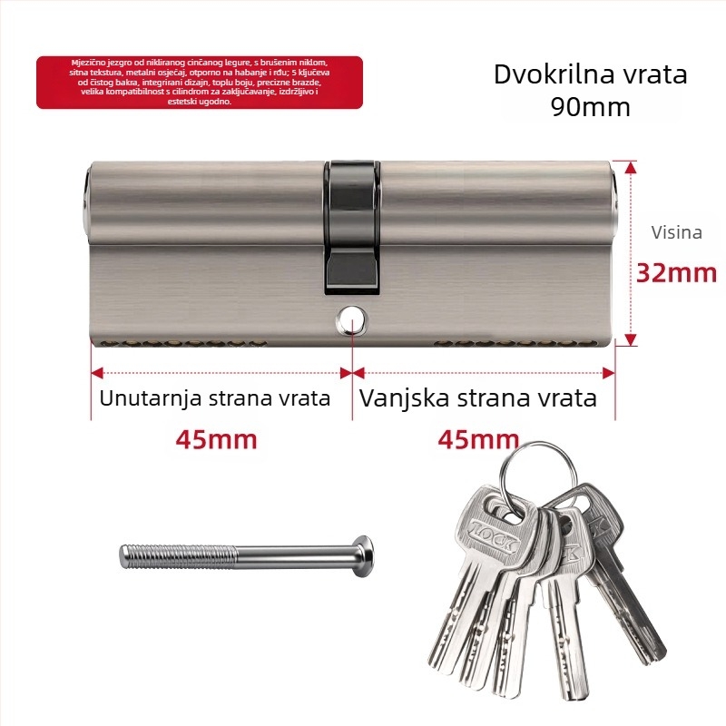 Meden cilindar brave za unutarnja vrata i protu-krađu vrata, univerzalni cilindar za termo-razdvojena aluminijsko-plastična vrata, europski standard