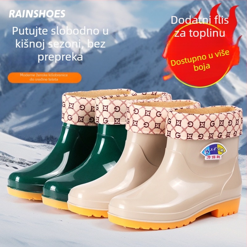 Ženske kratke kiše čizme, PU gornji dio, debeli potplat, niski pet 1-3 cm, jednobojni uzorak