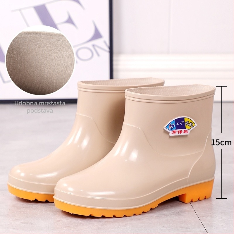 Ženske kratke kiše čizme, PU gornji dio, debeli potplat, niski pet 1-3 cm, jednobojni uzorak