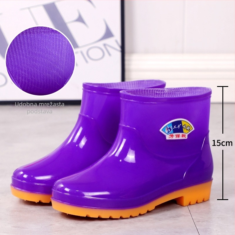 Ženske kratke kiše čizme, PU gornji dio, debeli potplat, niski pet 1-3 cm, jednobojni uzorak