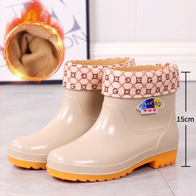 Ženske kratke kiše čizme, PU gornji dio, debeli potplat, niski pet 1-3 cm, jednobojni uzorak