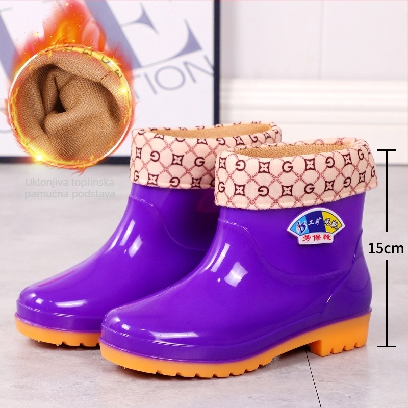 Ženske kratke kiše čizme, PU gornji dio, debeli potplat, niski pet 1-3 cm, jednobojni uzorak