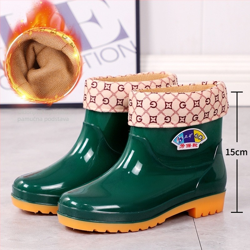 Ženske kratke kiše čizme, PU gornji dio, debeli potplat, niski pet 1-3 cm, jednobojni uzorak