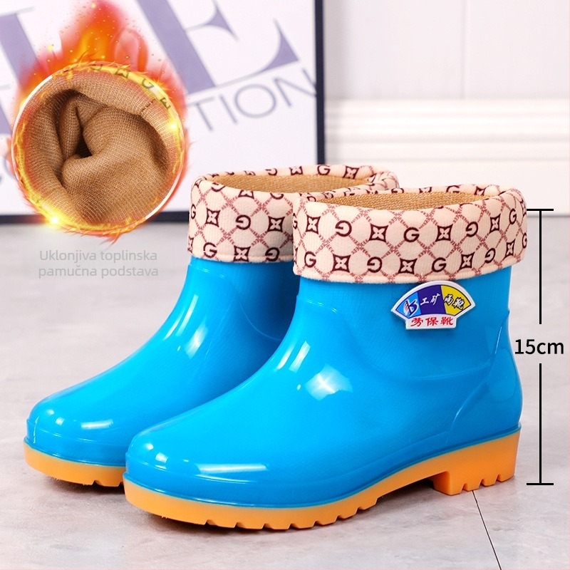 Ženske kratke kiše čizme, PU gornji dio, debeli potplat, niski pet 1-3 cm, jednobojni uzorak