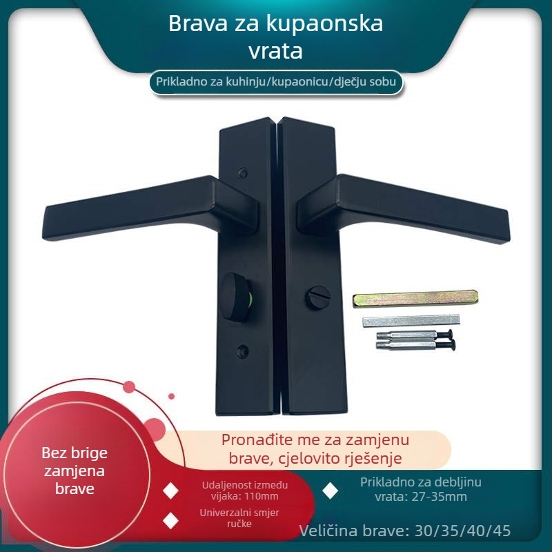 Menghong LB22/51 aluminijska kvaka s bravu za vrata kupaonice — moderni stil, minimalistički dizajn