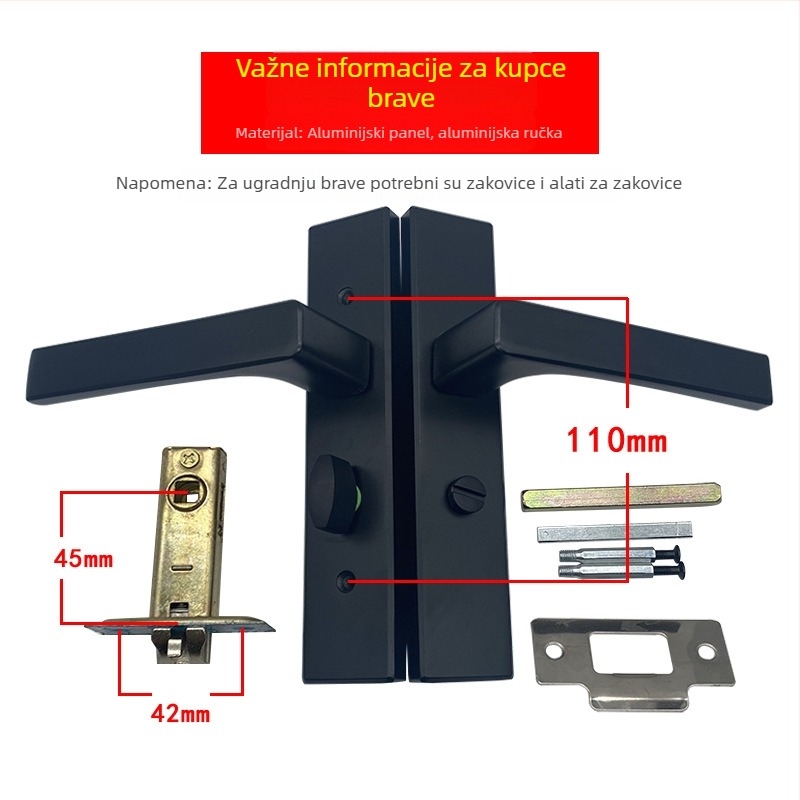Menghong LB22/51 aluminijska kvaka s bravu za vrata kupaonice — moderni stil, minimalistički dizajn