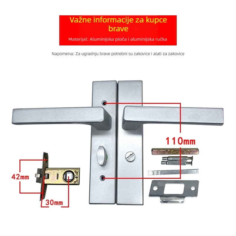 Menghong LB22/51 aluminijska kvaka s bravu za vrata kupaonice — moderni stil, minimalistički dizajn