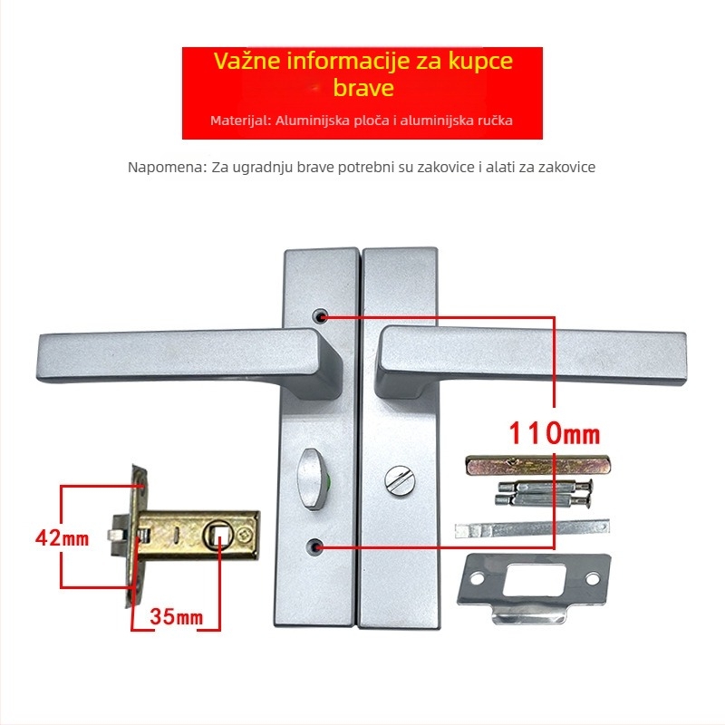 Menghong LB22/51 aluminijska kvaka s bravu za vrata kupaonice — moderni stil, minimalistički dizajn