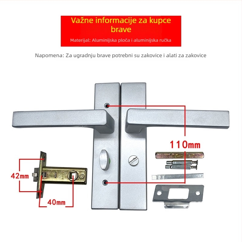Menghong LB22/51 aluminijska kvaka s bravu za vrata kupaonice — moderni stil, minimalistički dizajn