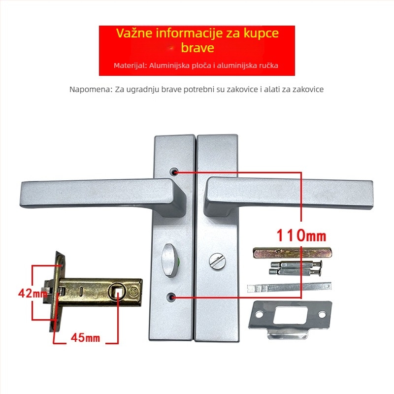 Menghong LB22/51 aluminijska kvaka s bravu za vrata kupaonice — moderni stil, minimalistički dizajn
