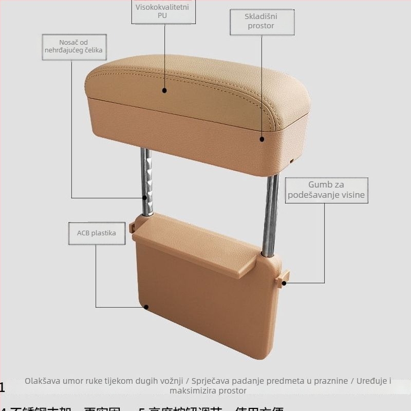 Kutija za naslon za ruku automobila – višenamjenska kutija za pohranu, podesiva visina, univerzalna kompatibilnost