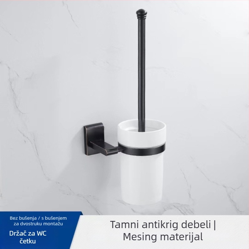 Set kupaonskih metalnih dodataka, bakar materijal, oksidacijski završetak, šestodjelni set Century Xin, uključuje držač za ručnike, držač za četkicu za zahod, držač za papir i policu za odlaganje