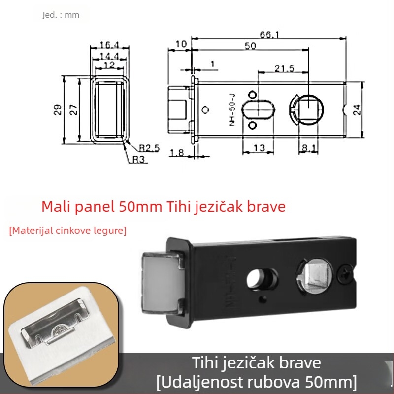 Magnetski cilindar brave za staklena vrata – tip pritiska, nevidljiv tiši, cinkov legura, jednostrani jezičak