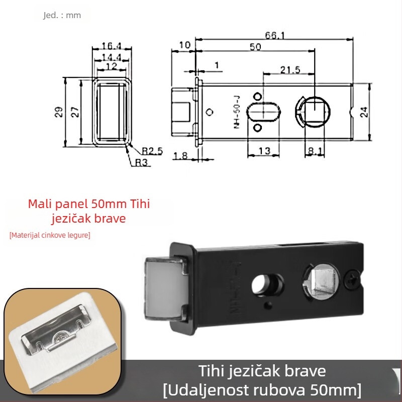 Magnetski cilindar brave za staklena vrata – tip pritiska, nevidljiv tiši, cinkov legura, jednostrani jezičak