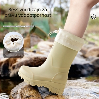 Ženske PVC čizme do sredine potkoljenice, debeli đon, visina pete 3-5 cm, outdoor stil