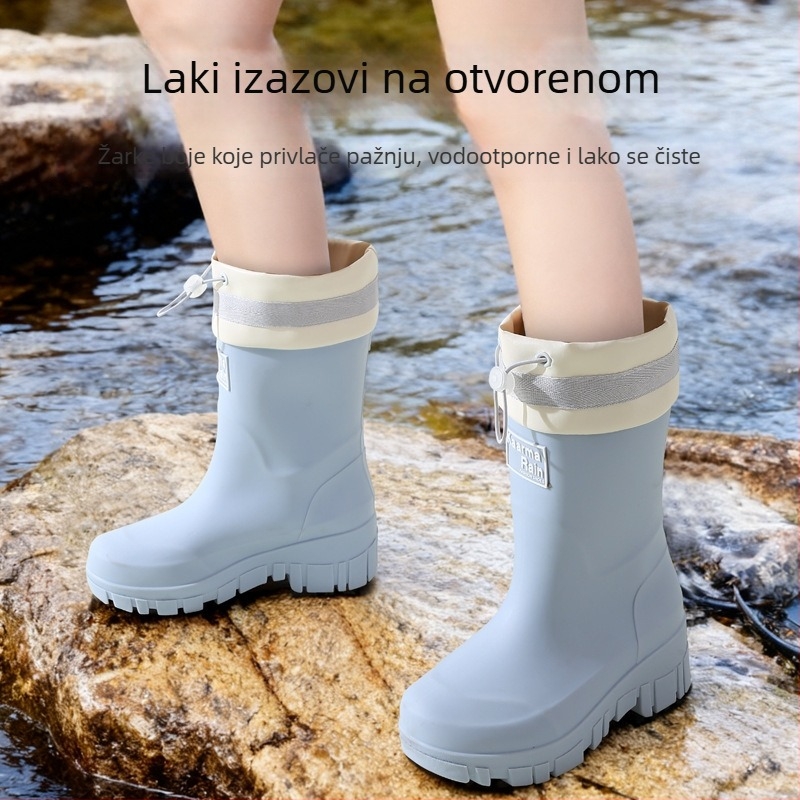 Ženske PVC čizme do sredine potkoljenice, debeli đon, visina pete 3-5 cm, outdoor stil