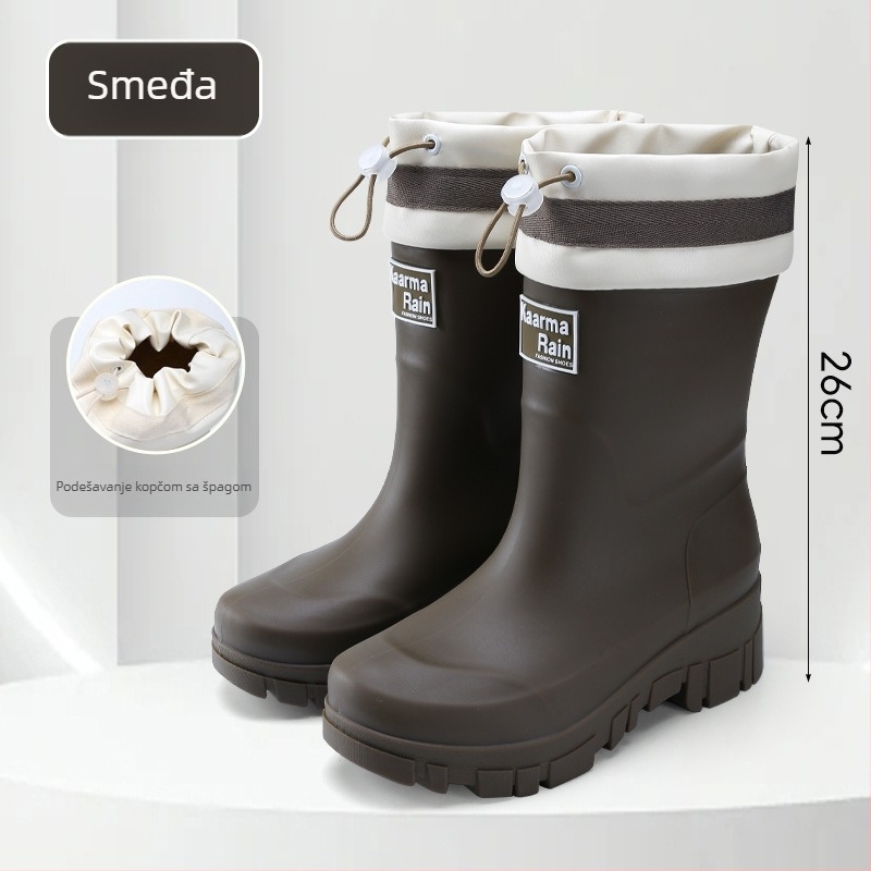 Ženske PVC čizme do sredine potkoljenice, debeli đon, visina pete 3-5 cm, outdoor stil