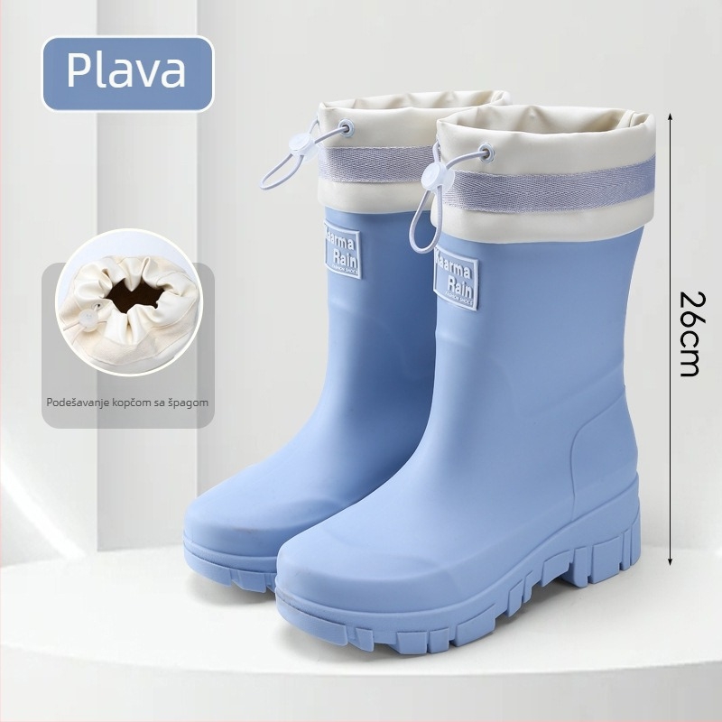 Ženske PVC čizme do sredine potkoljenice, debeli đon, visina pete 3-5 cm, outdoor stil
