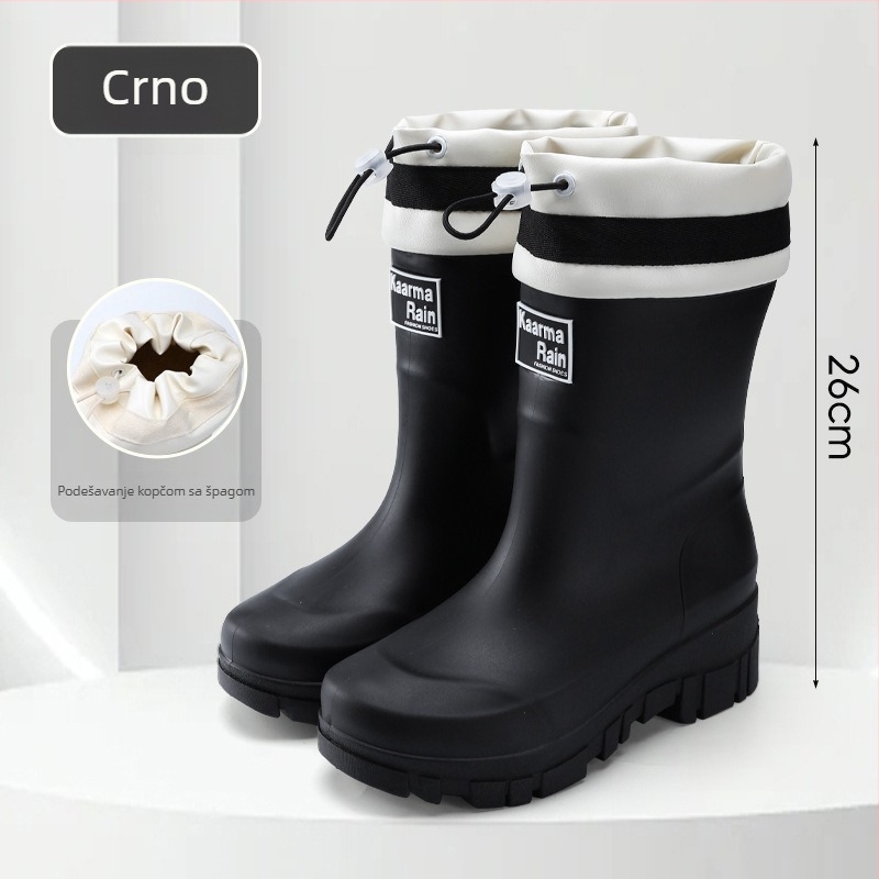 Ženske PVC čizme do sredine potkoljenice, debeli đon, visina pete 3-5 cm, outdoor stil